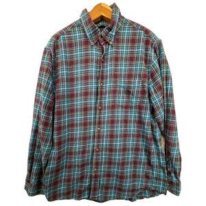 Chaps Men Button Shirt L Flannel Purple/Blue Plaid 100% Cotton Classic Outdoorsy